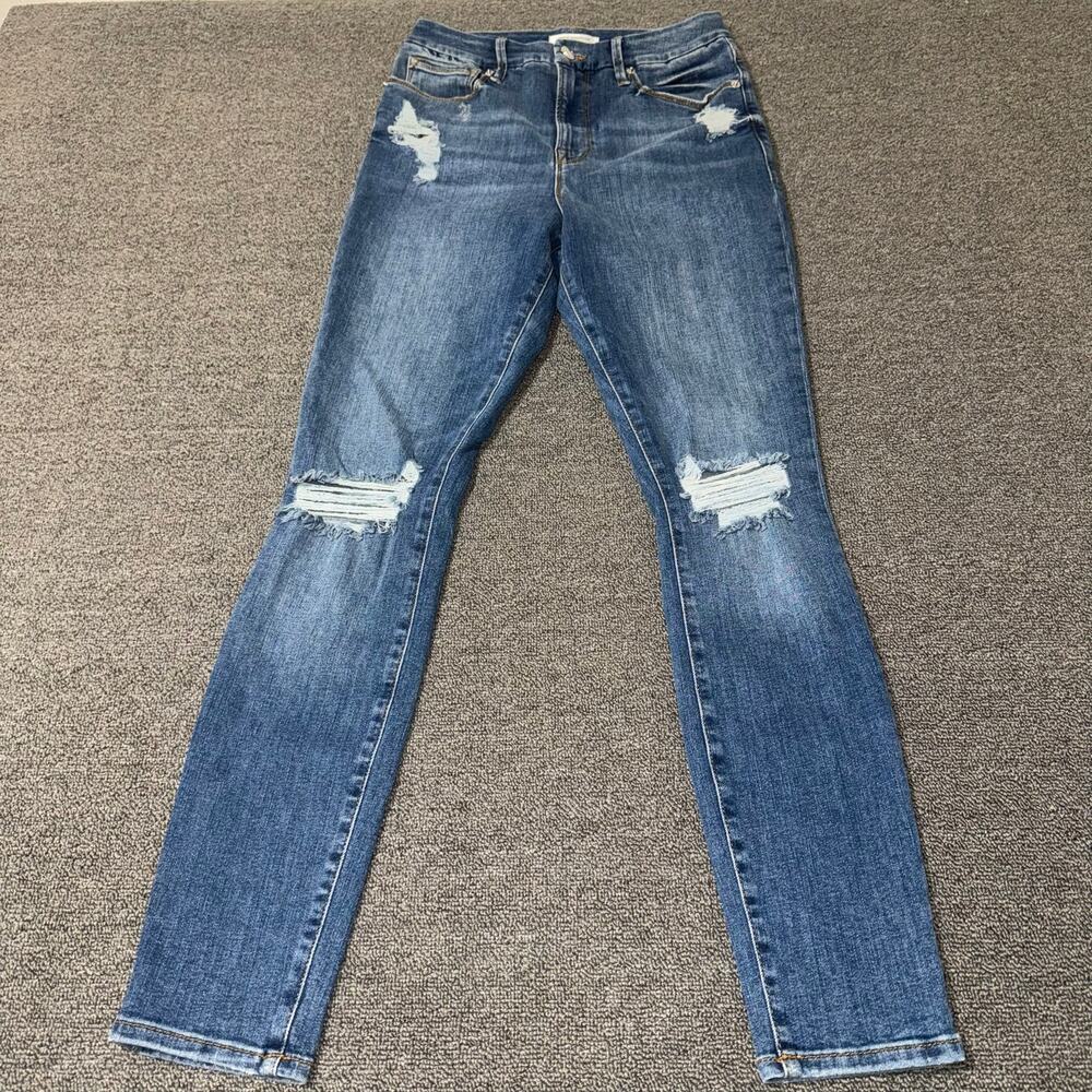 Good American Jeans Good Legs Skinny Jeans Distressed Blue Medium Wash Size 6/28